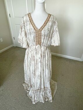 NWT Refined Thread Boho Cream and Gold Maxi Dress Size 2X